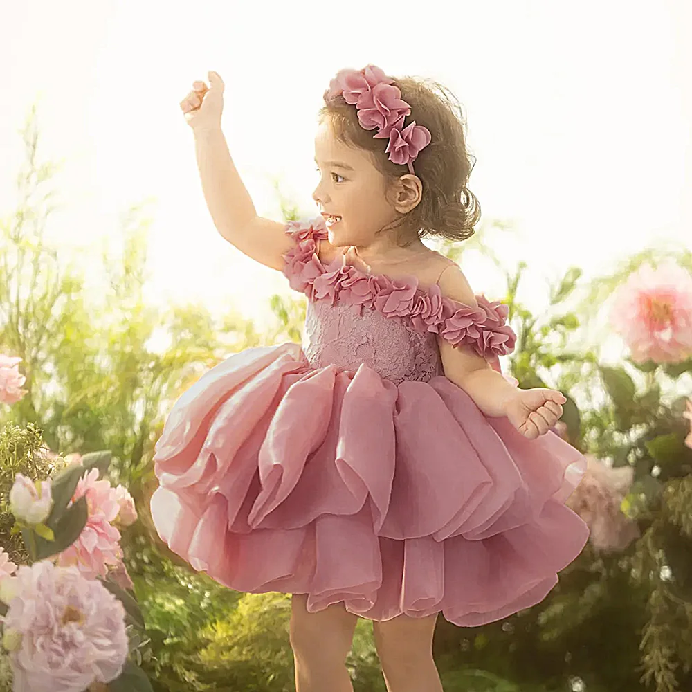 Girls First Birthday Dress Baby Girl Layered Cake Dress Floral Princess Dress for Toddlers Special Occasion Dress