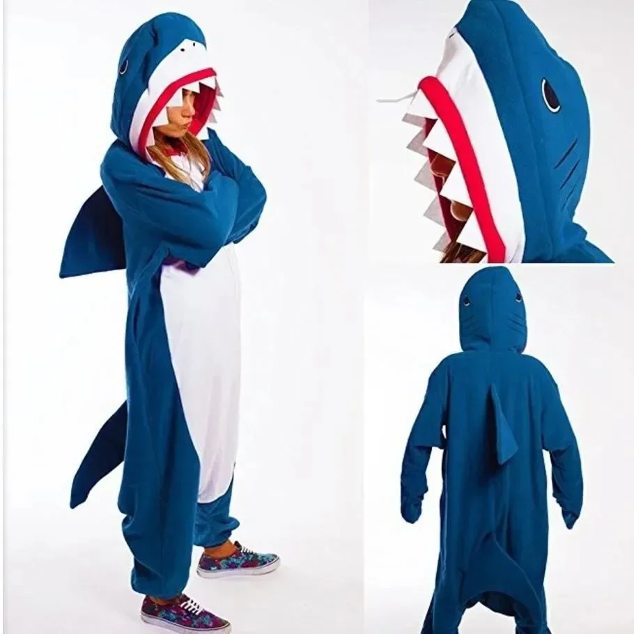 

Kids Adults Cosplay Shark Costume Jumpsuit Onesies Pajamas Halloween Fancy Dress Party School Activity Anima Stage Performance