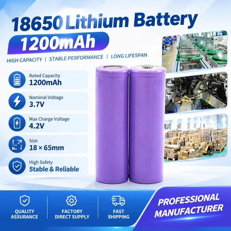 10PCS 18650 Lithium Battery 1200mAh Rechargeable Li-ion for Electric Vehicle EV Scooter Bike High Drain Power Tool Flashlight