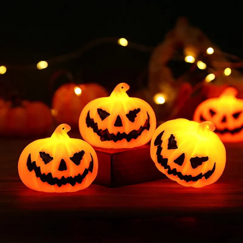 Mini Halloween Pumpkin Led Plastic Pumpkin Ghost Lamp Trick Or Treat Halloween Party Decoration Props Kids Toy