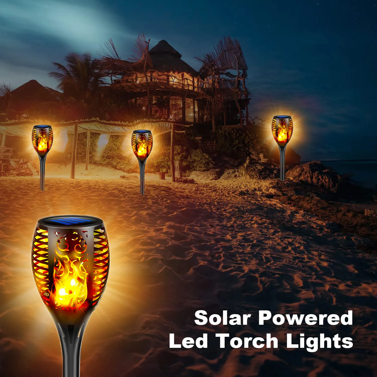 10PACK 96LED Solar Lights Outdoor Garden Solar Flame Lights with Flickering Dancing Lights IP68 Waterproof Solar Powered Lights