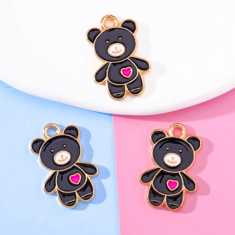 20Pcs 13*20mm Cute Mixed Color Enamel Bear Pendant DIY Charm Jewelry Making Accessories Animal Necklace Earring Keychain Pendant