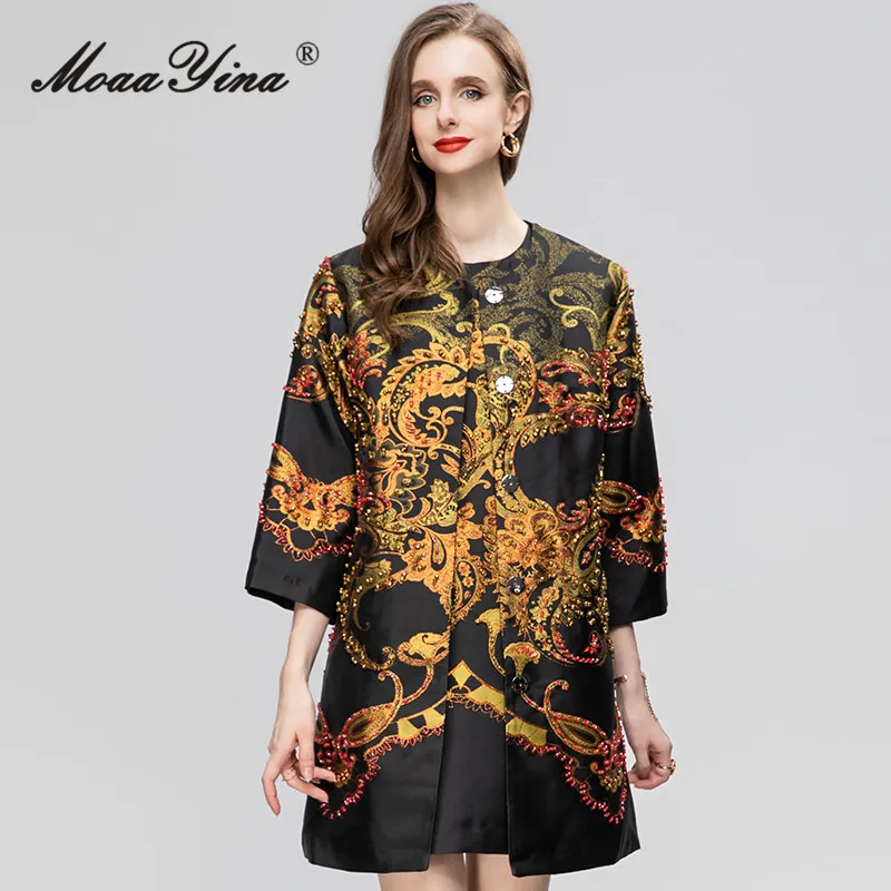 

Gedivoen Summer Fashion Runway Vintage Streetwear Jacket Coats Women's O-neck Diamond Beading Casual Loose Jacquard Jacket Coats