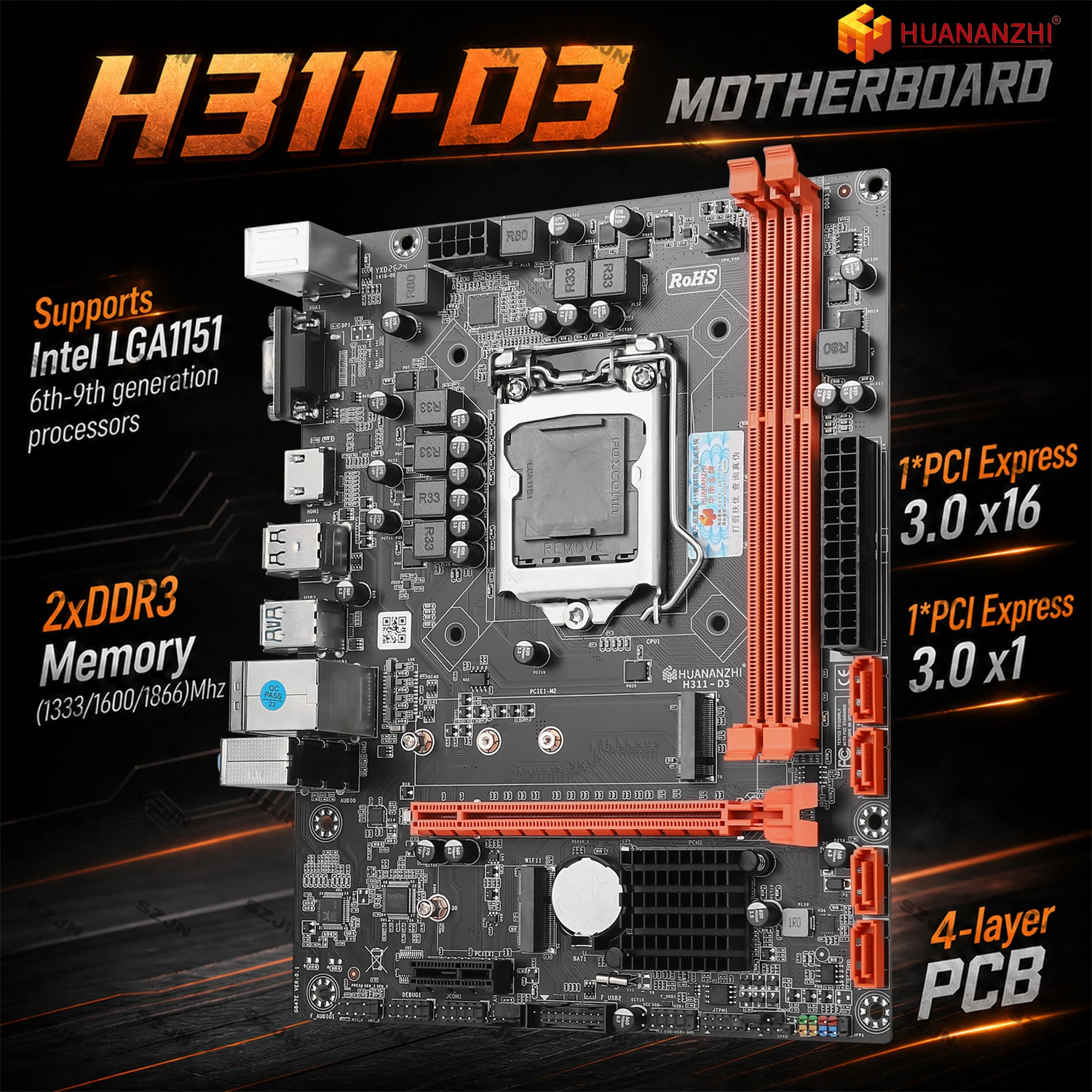 HUANANZHI H311-D3 LGA1151 DDR3 Motherboard M.2 NVMe Micro ATX for Intel Core Pentium Celeron 6th 7th 8th 9th Gen CPU Chioce