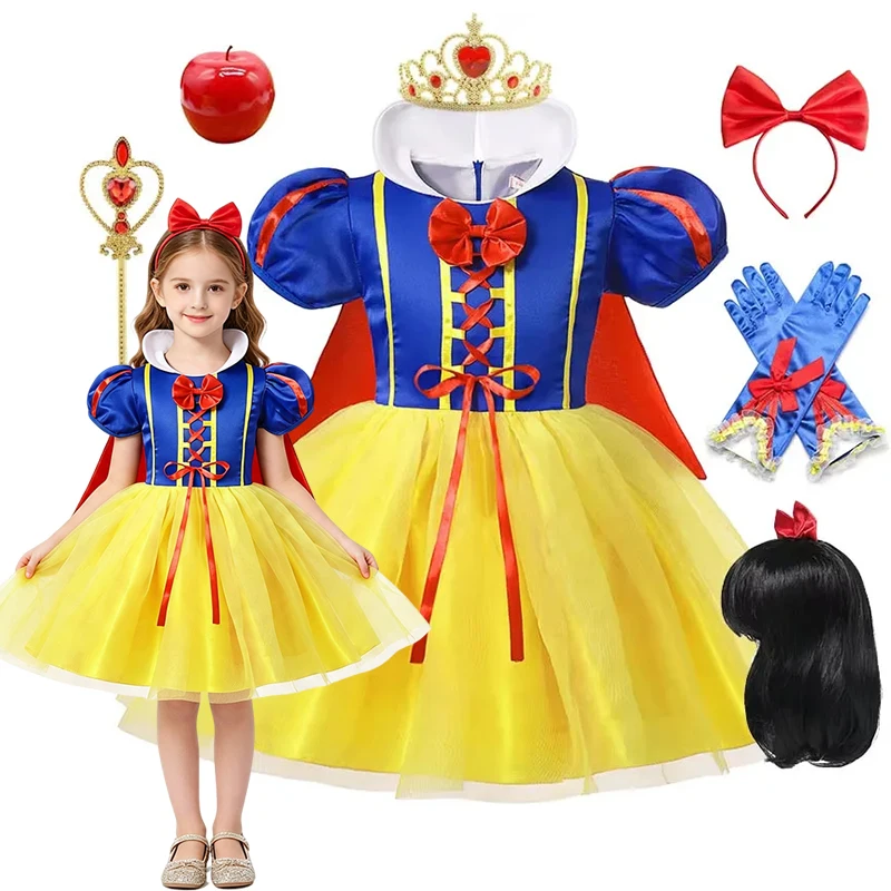 Kids Girls Classic Fairytale Princess Fancy Costume Dress with Cape or Halloween Cosplay Carnival Stage Birthday Party Wear