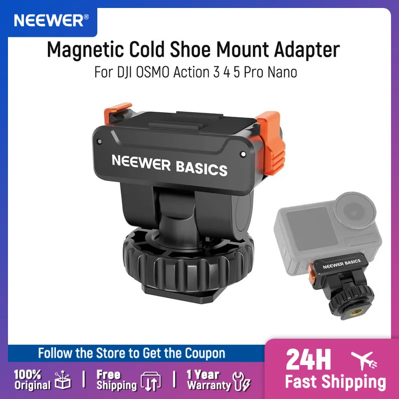 NEEWER Basics Magnetic Cold Shoe Mount Adapter Compatible with DJI OSMO Action 3 4 5 Pro Nano 360 Action Cams, Quick Release