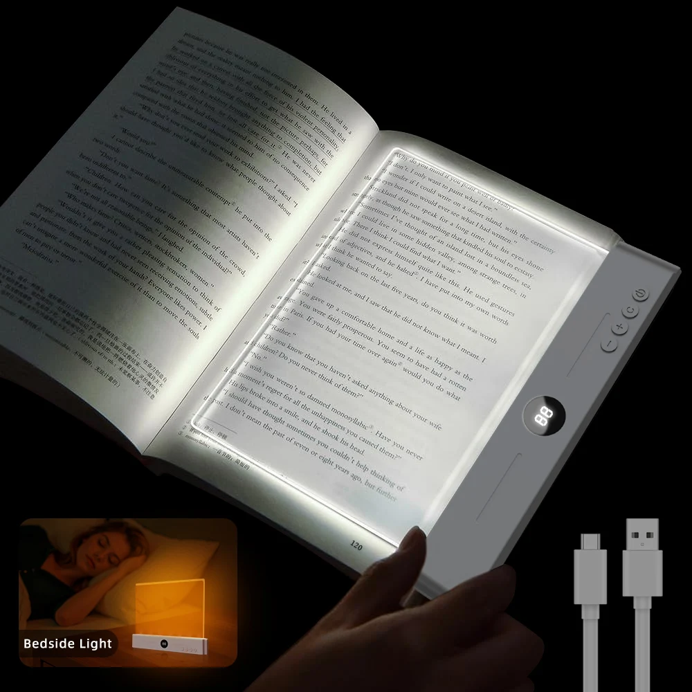 

USB-перезаряжаемая тонкая панельная LED-лампа для книг, щадящая для глаз лампа для чтения для студентов, для использования в помещении при слабом освещении, ночник 2-в-1