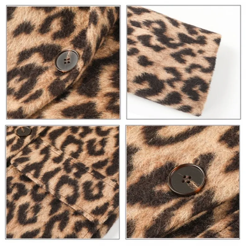 Cappotto di lana a maniche lunghe da donna, stampa leopardata classica, stile sciolto, moda femminile, capispalla lungo, Casual, Versatile, invernale