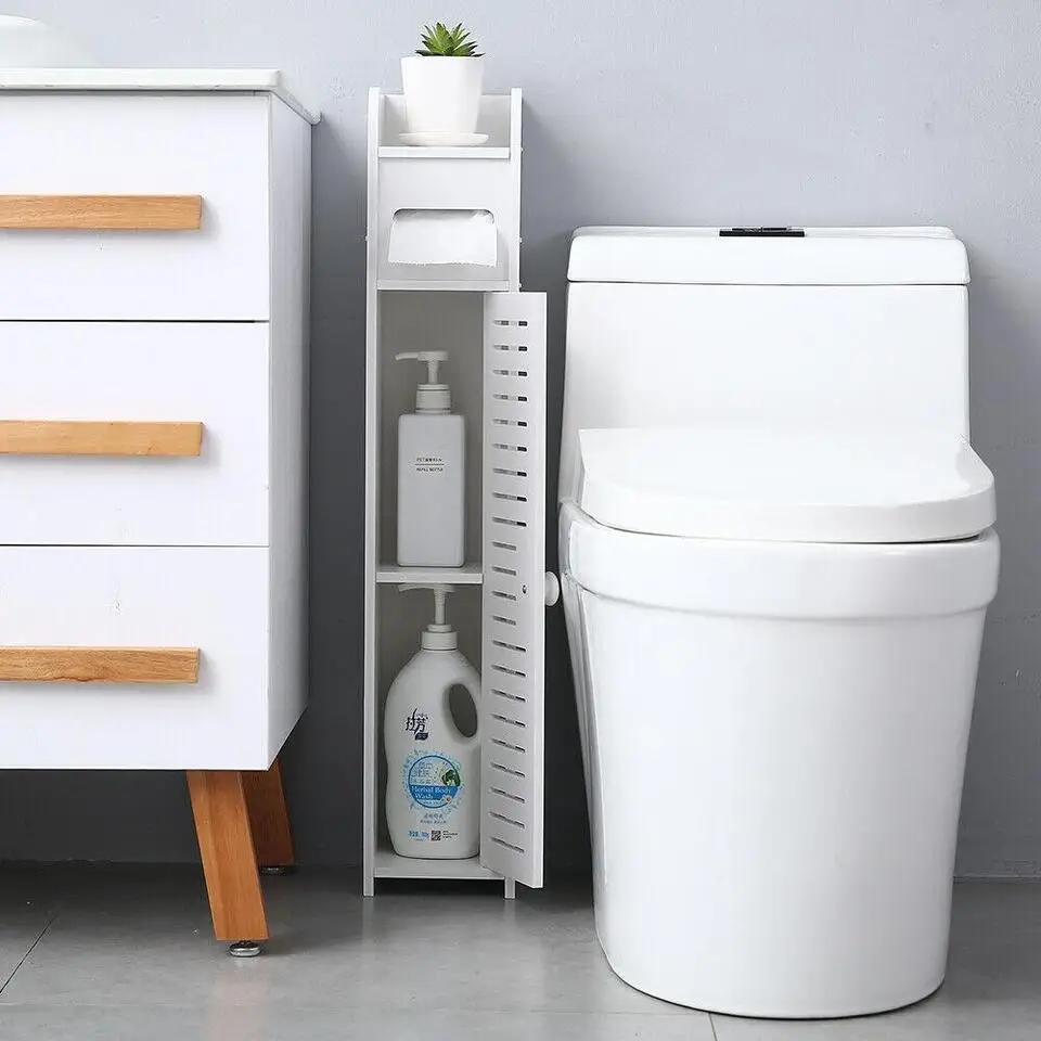 Durable PVC Bathroom Storage Toilet Side Cabinet Organizer Narrow 2 Shelf