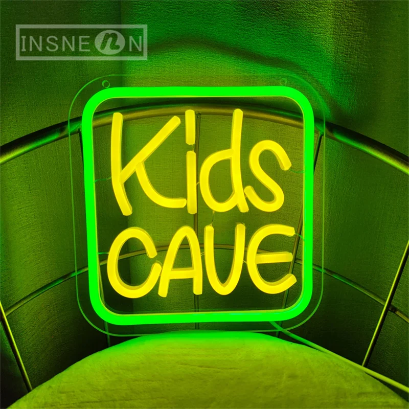 Kids Cave Neon Sign Usb Powered Neon Sign Lights Wall-Mounted Monochrome Light For Playroom Decor Room Bedroom Wall Decoration