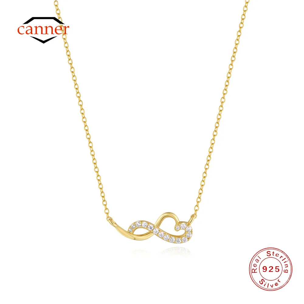 CANNER 925 srebro w kształcie serca nieskończona cyrkonia naszyjnik dla kobiet 18K złoto Ins luksusowy naszyjnik Fine Jewelry Party prezent