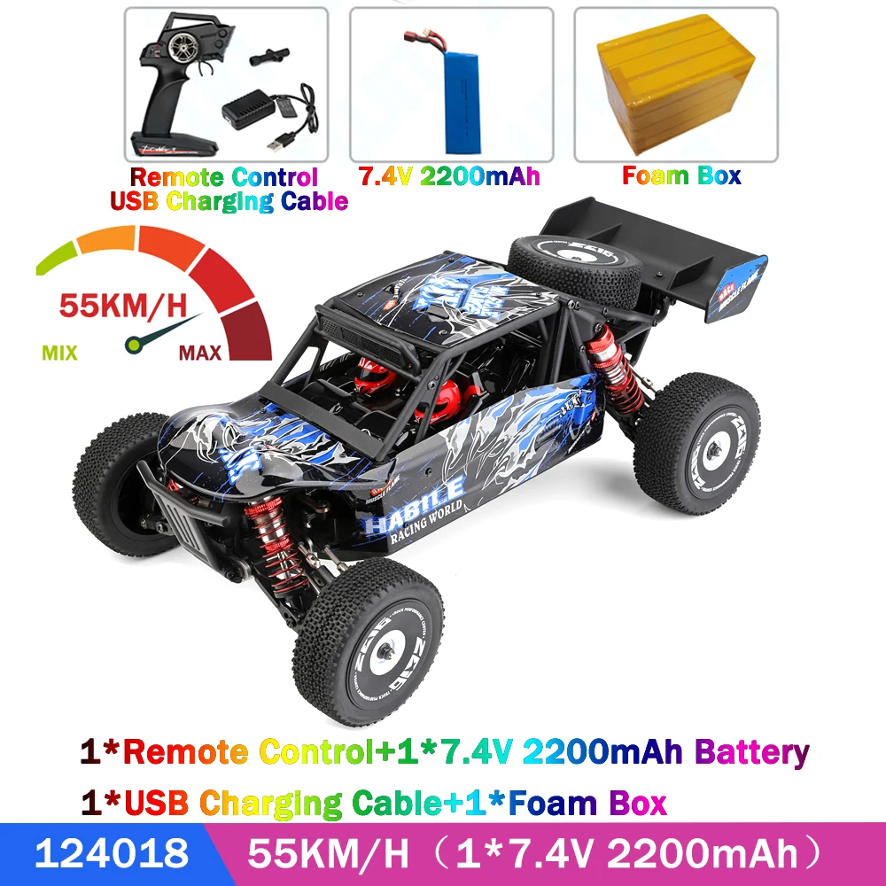 WLtoys 124018 55KM/H RC Car 7.4V 2200mAh 550 Carbon Brush Strong Magento 4WD Electric High Speed Off-Road Drift Toys For Adults