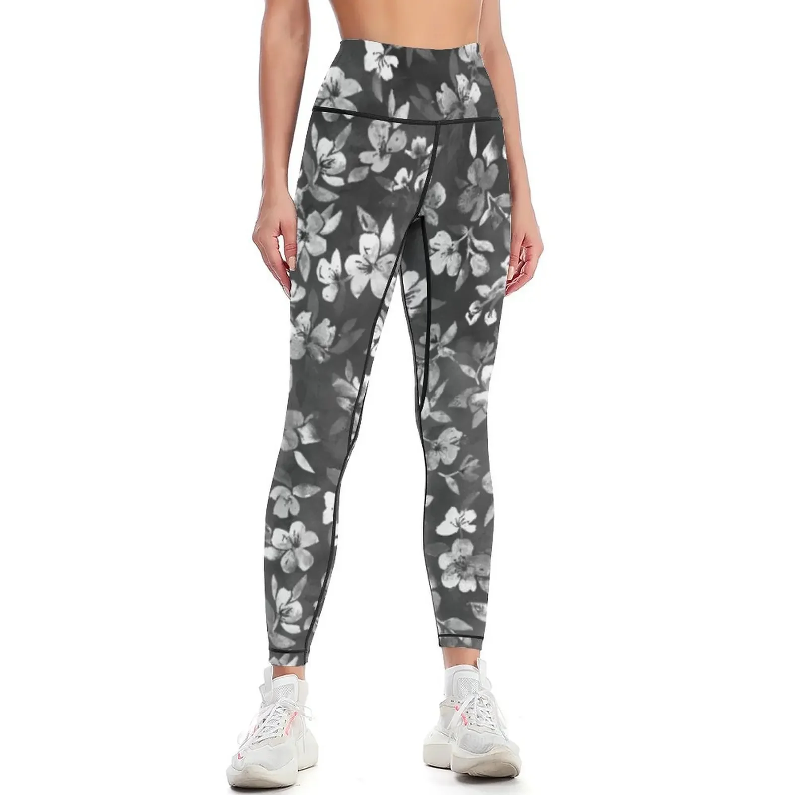 Blossoms on Charcoal Ink Leggings gym clothing exercise clothing for Womens Leggings