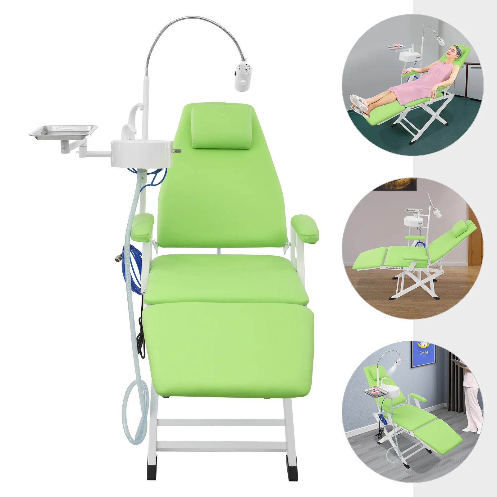 Steel Dental Chair,Green Rectangular Portable Folding Mobile Chair Freestanding for Hospitals,Beauty Parlours