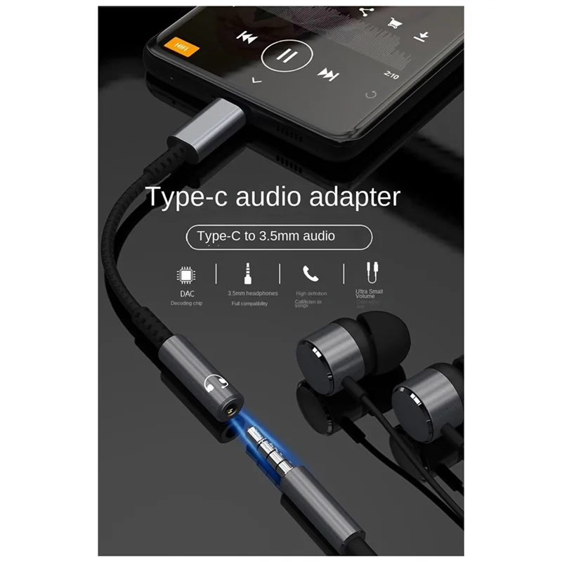 USB типа C на разъем для наушников 3,5 мм, цифровой аудиоадаптер, конвертер USB C на 3,5 мм, дополнительный кабель для наушников