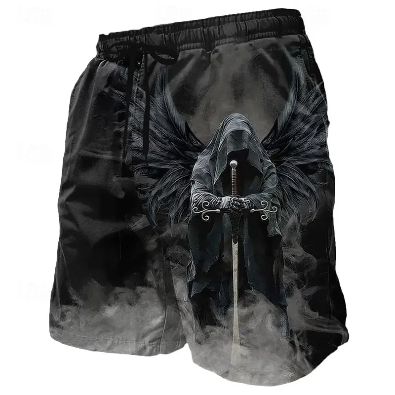 

3d angel god print men's swimsuit street hip hop punk casual shorts men summer swim shorts drawstring casual shorts