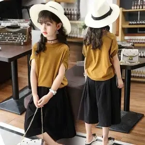 

Teenage Girls Clothes Sets Short Sleeve Tops + Loose Wide Leg Pants Summer Kids Clothing Toddler Children Outfits 8 10 12 14Year