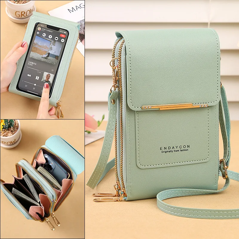 Touch Screen Mobile Phone Bag Crossbody Female Bag Korean Version Multi-function Key Zipper Vertical Female Purse