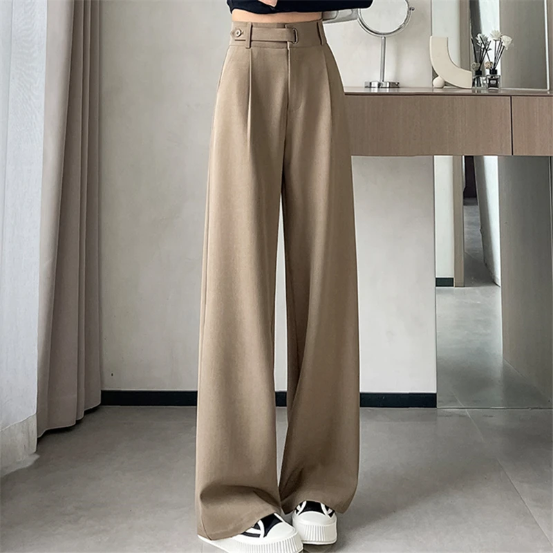 Séoulish printemps été femmes jambes larges pantalon 2024 nouveau bouton taille haute solide décontracté pantalon ample femme