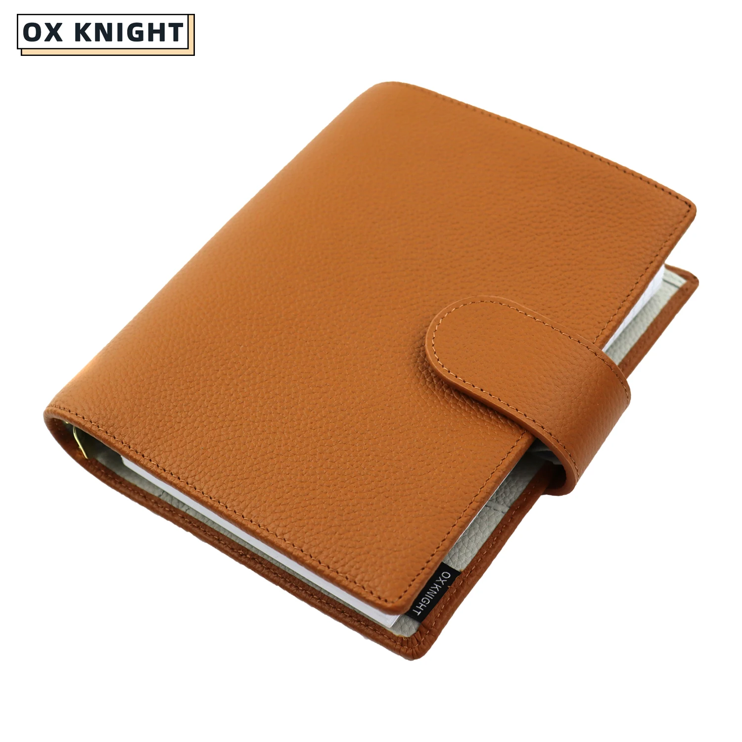 OX KNIGHT-A6 Size Budget Planner Notebook, Genuine Pebbled Grain Leather, Sketchbook Multifuncional, Diário, Agenda Organizer, Twocolor