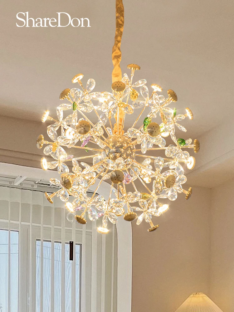 

Light luxury net red ins color crystal restaurant chandelier creative dandelion petal lamp warm bedroom lamp