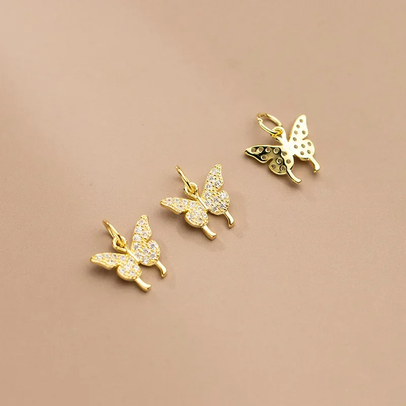 TrustDavis Real 925 Sterling Silver Fashion Sweet Butterfly Zircon Charm Pendant Handmade DIY Accessories Fine Jewelry HY301