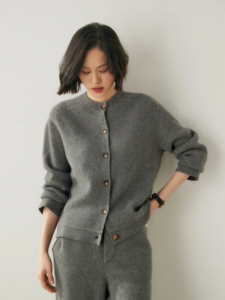 

Women Goat Cashmere Cardigan Autumn Winter O-neck Sweater 100% Cashmere Knitwear High Quality Preppy Style Tops Short Jacket