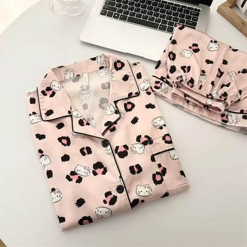 만화 헬로 키티 파자마 세트 여성용 실내복 야외용 Y2K 애니메이션 달콤한 가정복 학생용 귀여운 홈웨어 소녀 선물