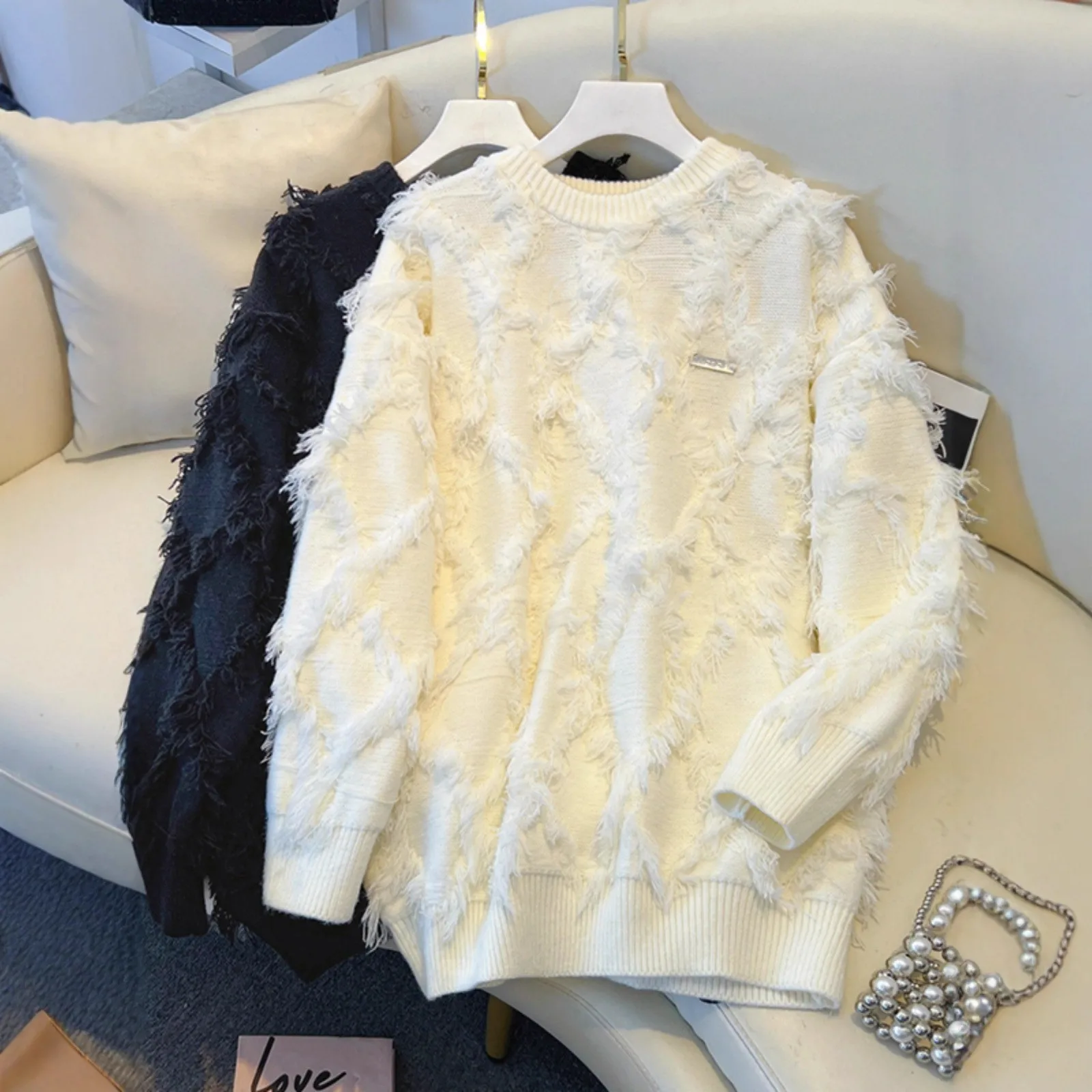 

Мужской свободный вязаный свитер с кисточкой, осень-зима 2022, повседневный ленивый базовый слой, удобный уличный свитер из полиэфирного волокна