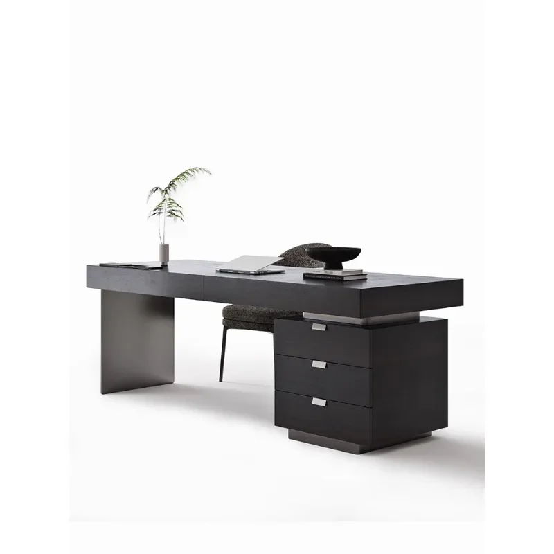 Household Italian minimalist study, desk modern light luxury living room, smoked wood solid wood boss table