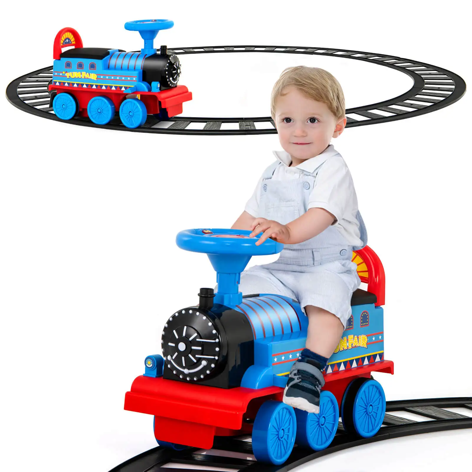 6V Electric Kids Ride On Train Motorized Train Toy w/ Track & 6 Wheels Navy