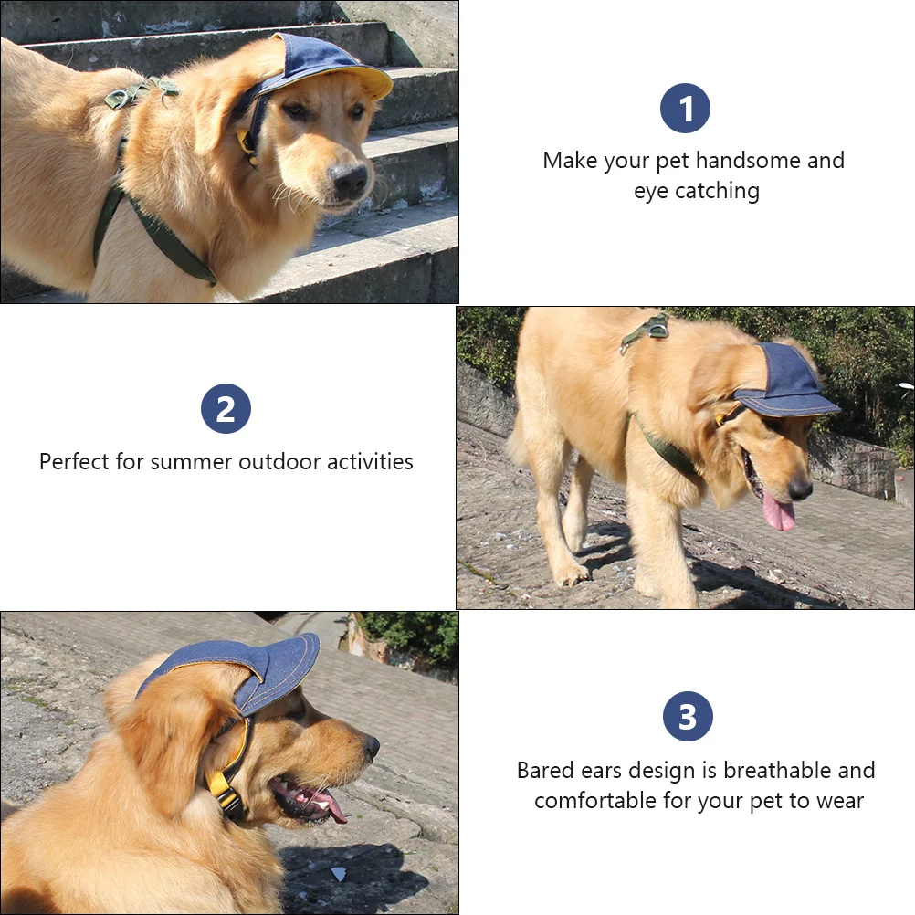 

Adjustable Pet Baseball Summer Sun Hat for Dogs Bared Ears Denim Puppy Visor Cap Lightweight Breathable Comfortable Headwear