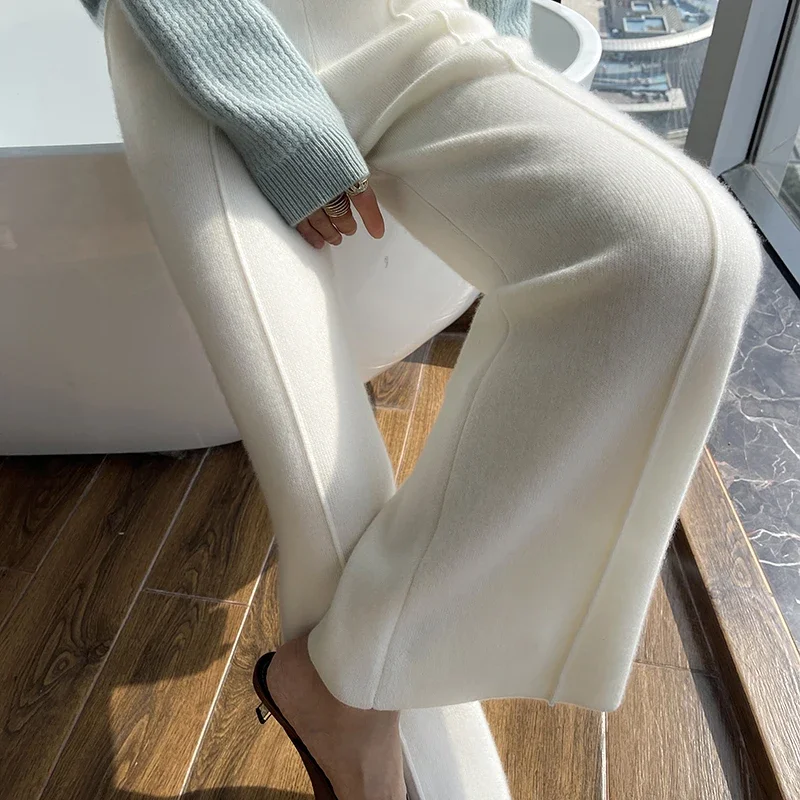 New 100% Cashmere Knitted Women\'s Wide Leg Pants Loose and Comfortable Autumn and Winter Women\'s Long Cashmere Wide Leg Pants