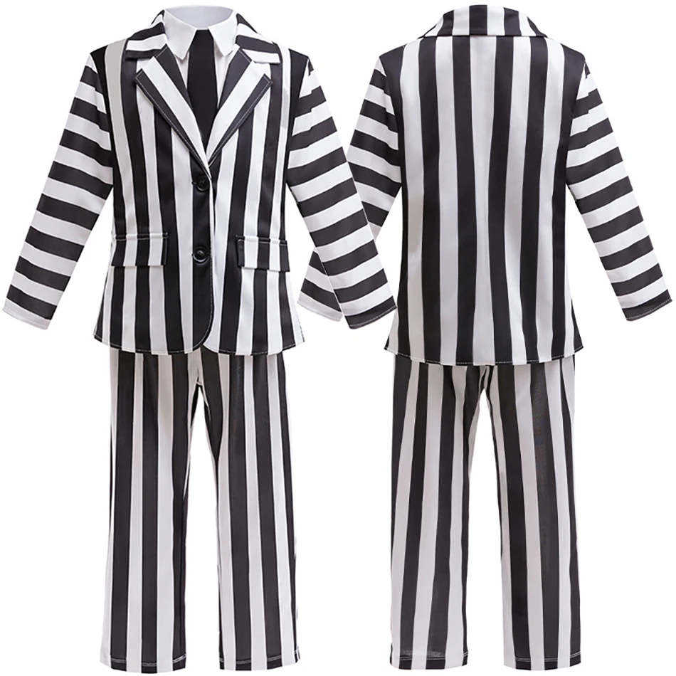 Spooky Halloween Carnival Party Cosplay Costume Boys Children Sets Themed Parties Black and White Stripes Children Clothing