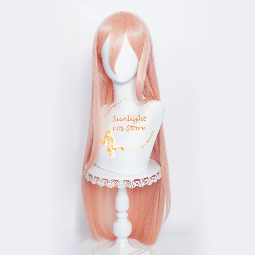 Peruca de Cosplay Anime Power com boné, cabelo sintético resistente ao calor, laranja e rosa retos, adereços de RPG de Halloween, 100cm