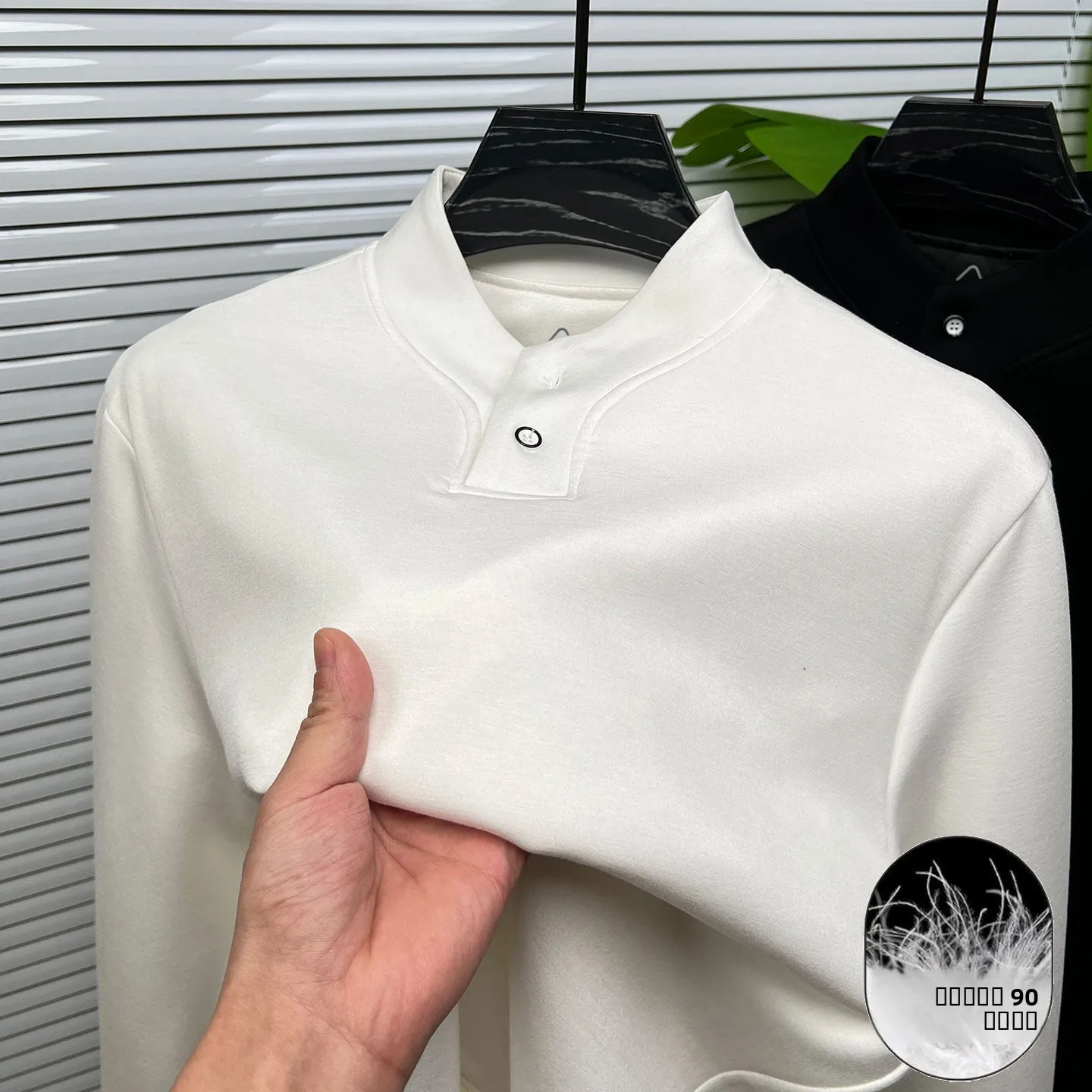 

Men's Goose down Sweatirt Long Sve f High Collar Winter Warm Base irt Ci Casual Cotton Polyester Filled Jaet