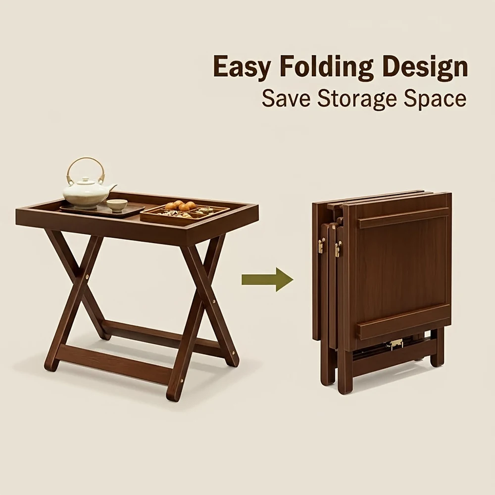 Folding Bamboo Side Table 15.7"x11.8" Space-Saving Durable Tray Bed Table Weather Resistant Lightweight for Living Room, Bedroom