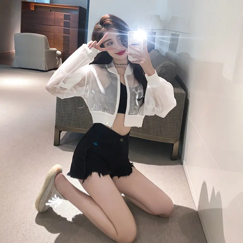 Jackets Women Thin See-through Summer Casual Cropped Sexy Simple All-match Sun-proof Korean Fashion Ins Loose Sporty Breathable
