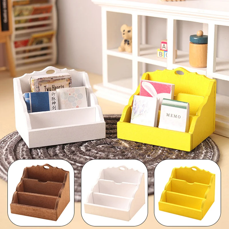 1Pc Dollhouse Miniature 3-tier Storage Rack Organizer Model Mini Desktop Bookshelf Storage Cabinet Doll House Decor Accessories
