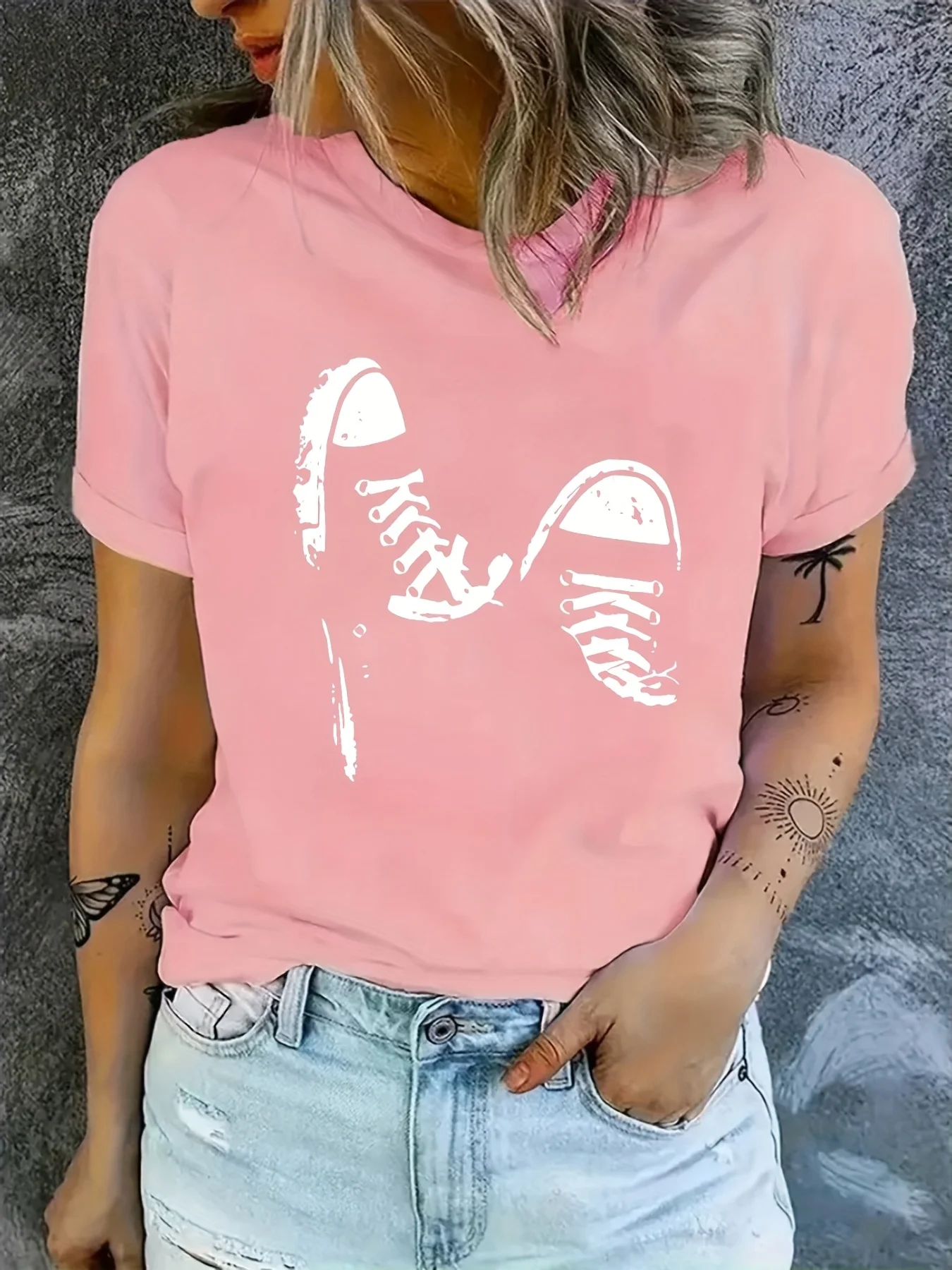 Personalized Shoes Printed Women's Comfortable T-shirt Casual Top Daily Skin Friendly Round Neck Short Sleeved Shirt