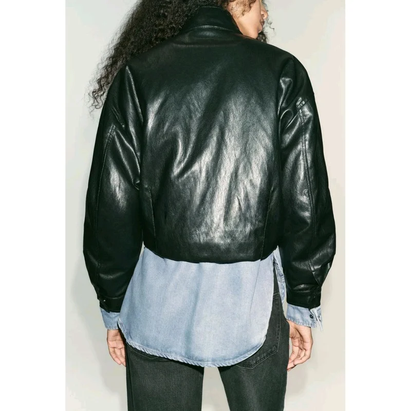 Colletto alto allentato Lungo Sve PU Pelle Pilot Jaet Autunno New Sle Faion Capispalla Comodo Pendolarismo Sle