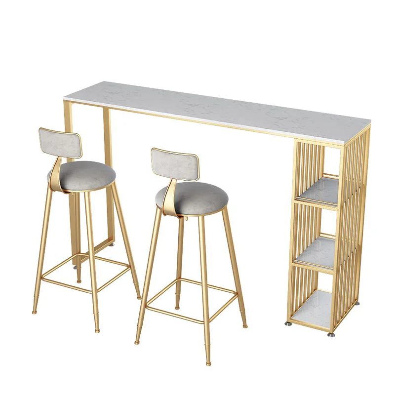 

Wrought iron marble bar table, living room with storage grid,milk tea shop, bar, household bar table and chairs