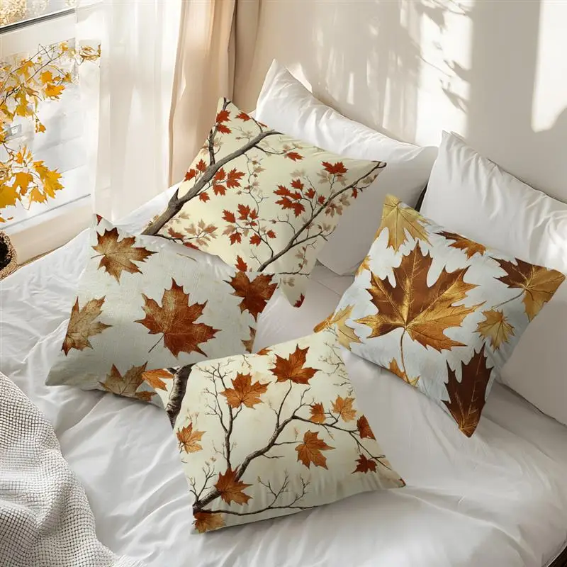 Retro Maple Leaves Cushions Pillowcase Polyester Cushion Cover Throw Pillow Sofa Autumn Decoration Pillowcover Home Decor