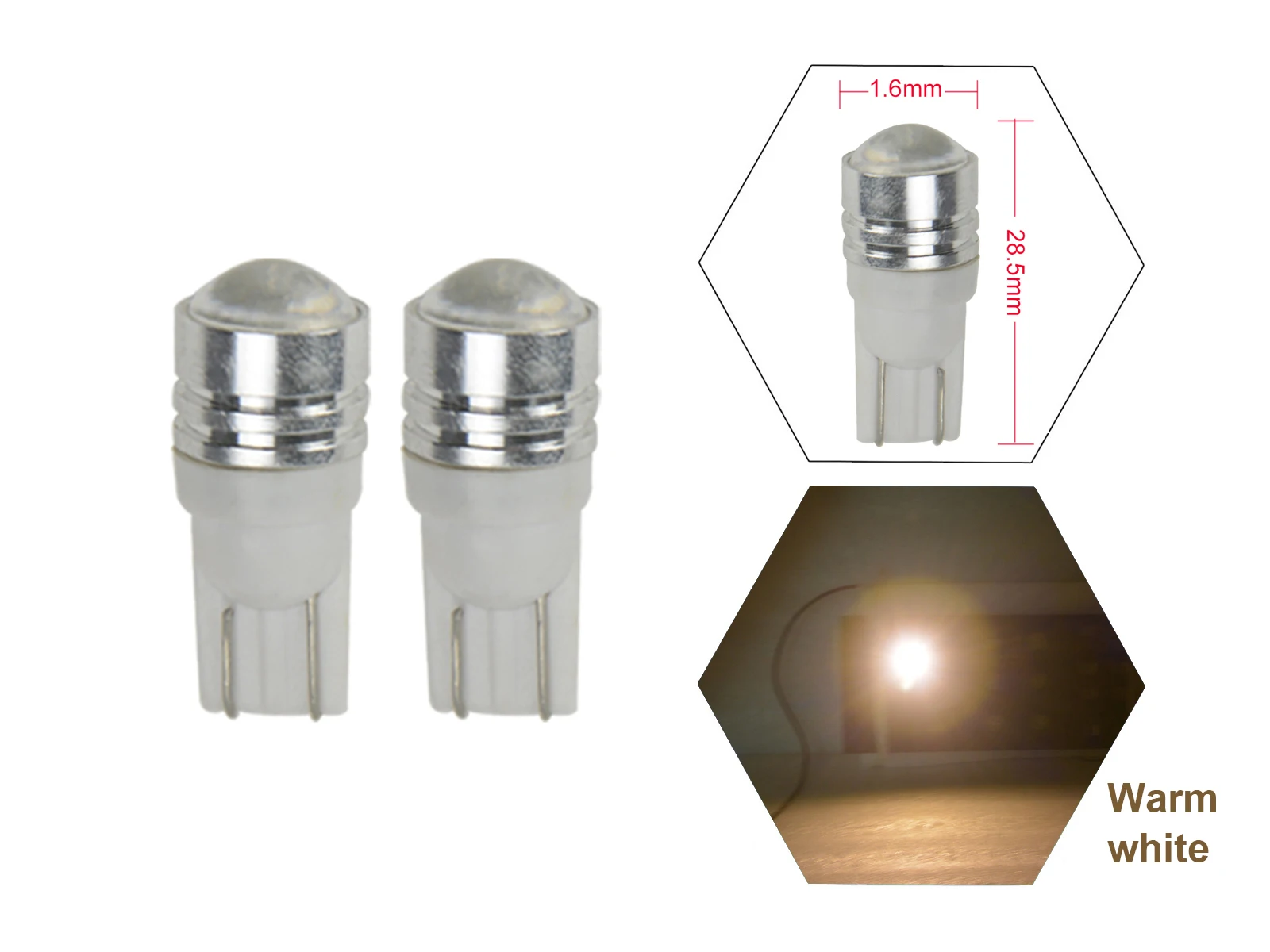 2Pcs T10 Wedge T8.5 SMD LED Dashboard Side Light Bulbs With Lens 168 194 DC 12V Warm White 3000K