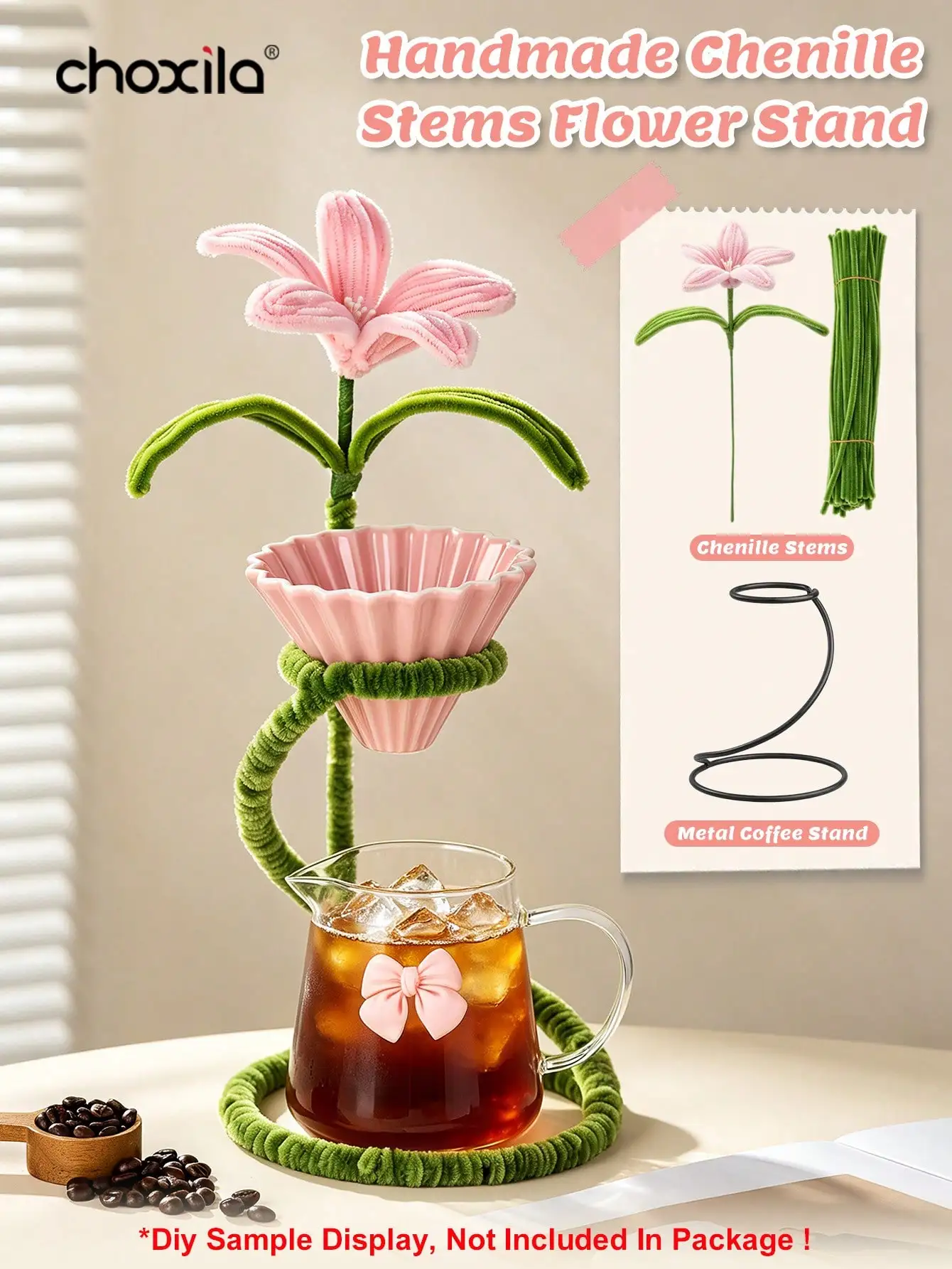 1pc S-Shaped Metal Coffee Dripper Stand, Lily Decor, Pink & Purple for Hand Drip Brewing