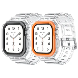 New ashion Transparent Silicone Band + Case For Apple Watch Series 10 Sport Watch Strap for IWatch 42mm 46mm