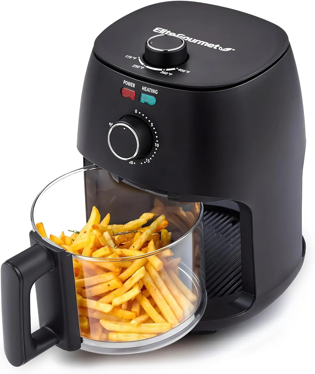 

Glass Air Fryer 2.4Qt, PFAS Free Ceramic Coated, 175°F-400°F Adjustable Temp, 30-Minute Timer, 1150W, 15 Recipes, Black