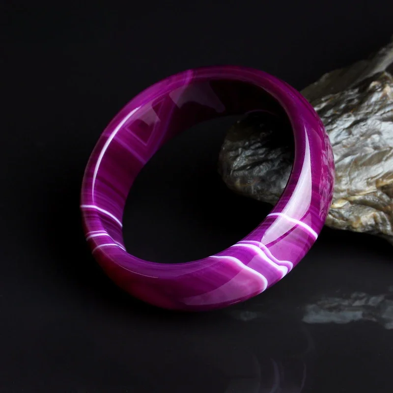 

Purple Agate Bracelet Wide Strip Purple Chalcedony Jade Bracelet Widened and Thickened Round Strip Comfortable Bangles