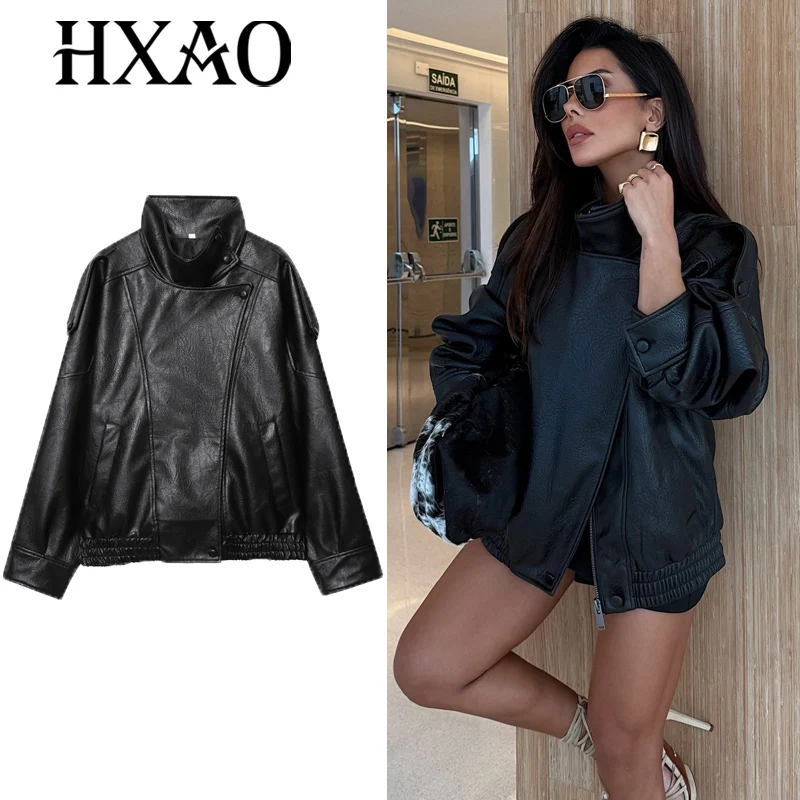 

HXAO женские куртки пальто женская куртка из искусственной кожи черная кожаная куртка женский топ женский топ с длинным рукавом мотоциклетная куртка