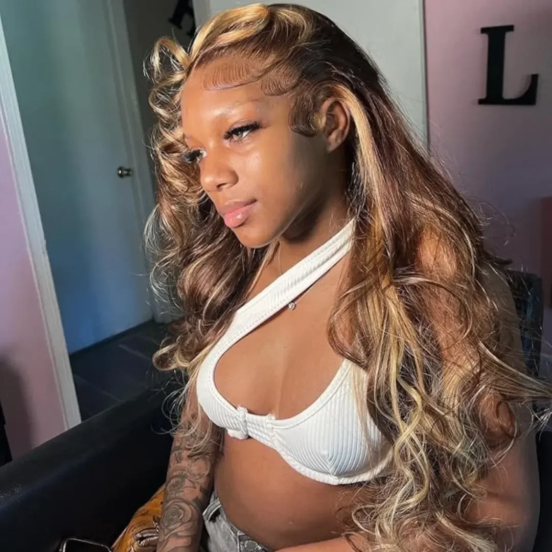 تسليط الضوء على 13x6 الدانتيل الباروكة الأمامية شعر الإنسان الجسم موجة 13x4 Hd الدانتيل شعر مستعار أمامي للنساء 4/27 شقراء أومبير براون اللون شعر مستعار 30 بوصة